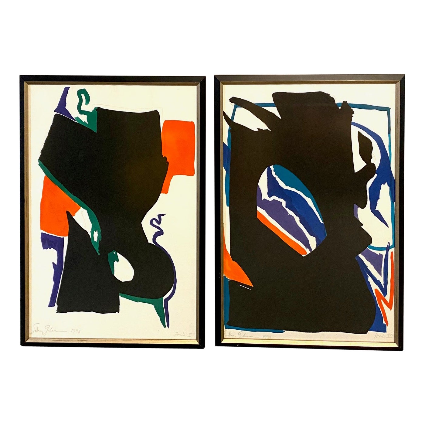 Coppia di Gouache astratte e matite di Sidney Guberman
