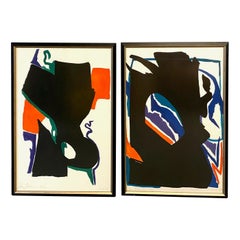Coppia di Gouache astratte e matite di Sidney Guberman