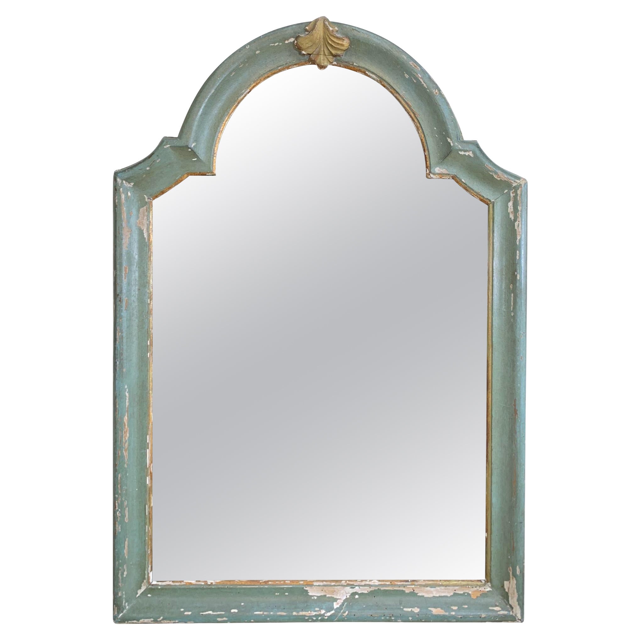  19th Century Green French Arch Top Mercury Mirror For Sale