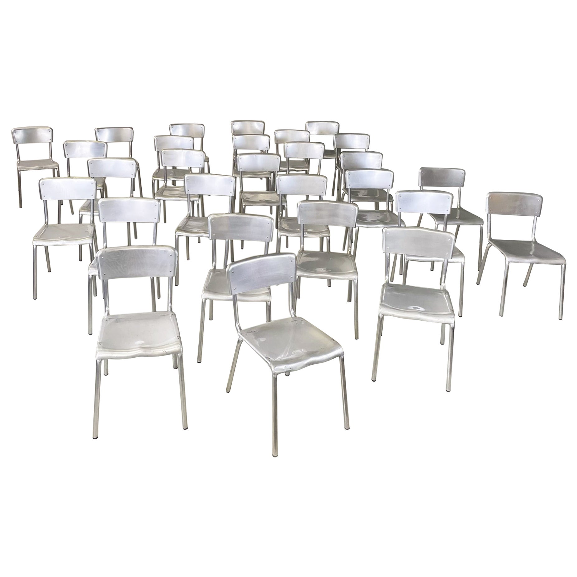 Italian modern rectangular aluminium stackable chairs, 1980s