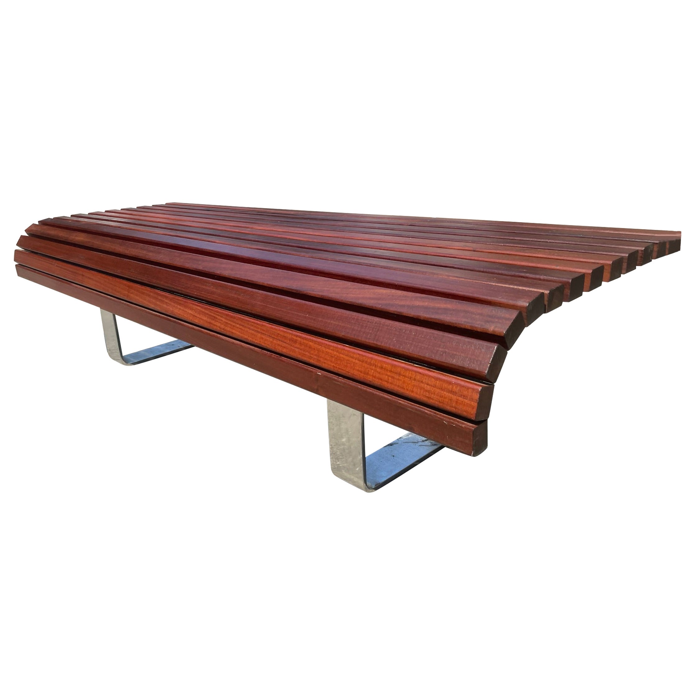 Redwood Mid Century Modern Wood Slat Coffee Table / Bench For Sale