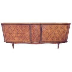 Vintage Mid Century German Art Deco Mahogany and Brass Patterned Sideboard