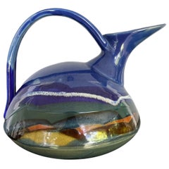 Mid-Century Blue Glazed Pottery Pitcher by Bonnema 