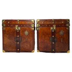 Pair Antique British Military Leather Trunks with Brass Mounts, Circa 1900's.
