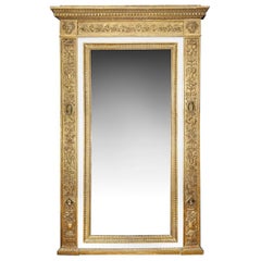 Antique Late 18th Century Italian carved gilt wood and gesso wall mirror.