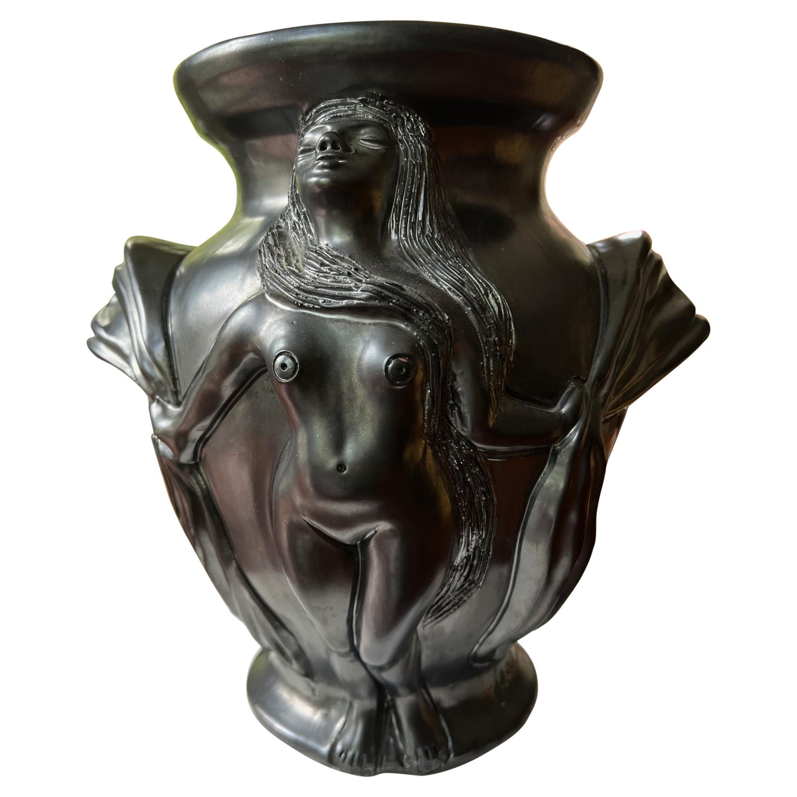 20th C. Signed Jean Marais Pewter Finished Terracotta Vase of Two Nudes inc Book For Sale