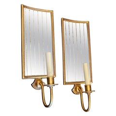 Wonderful Pair Large Vaughan Tole Gold Gilt Mirror Strip Panel Wall Sconces  