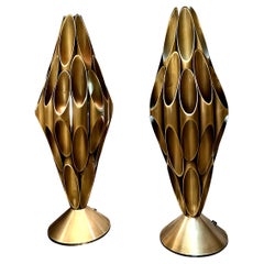 Mid Century Modern Sculptural Brass Table Lamps in the Manner of Rougier