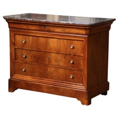 Used Mid-19th Century French Louis Philippe Marble Top Walnut Four-Drawer Chest