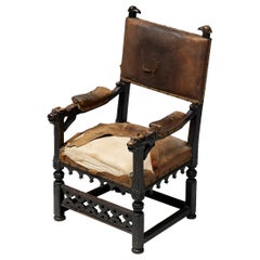 Carved Throne Armchair in Gothic Style, France, 20th Century