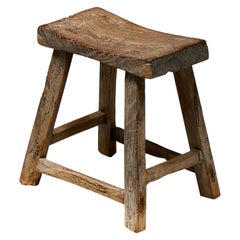 Antique Rustic Travail Populaire Stool, France, Early 20th Century