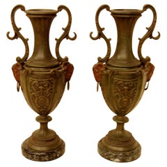 Antique Pair of Spelter and Marble Vases