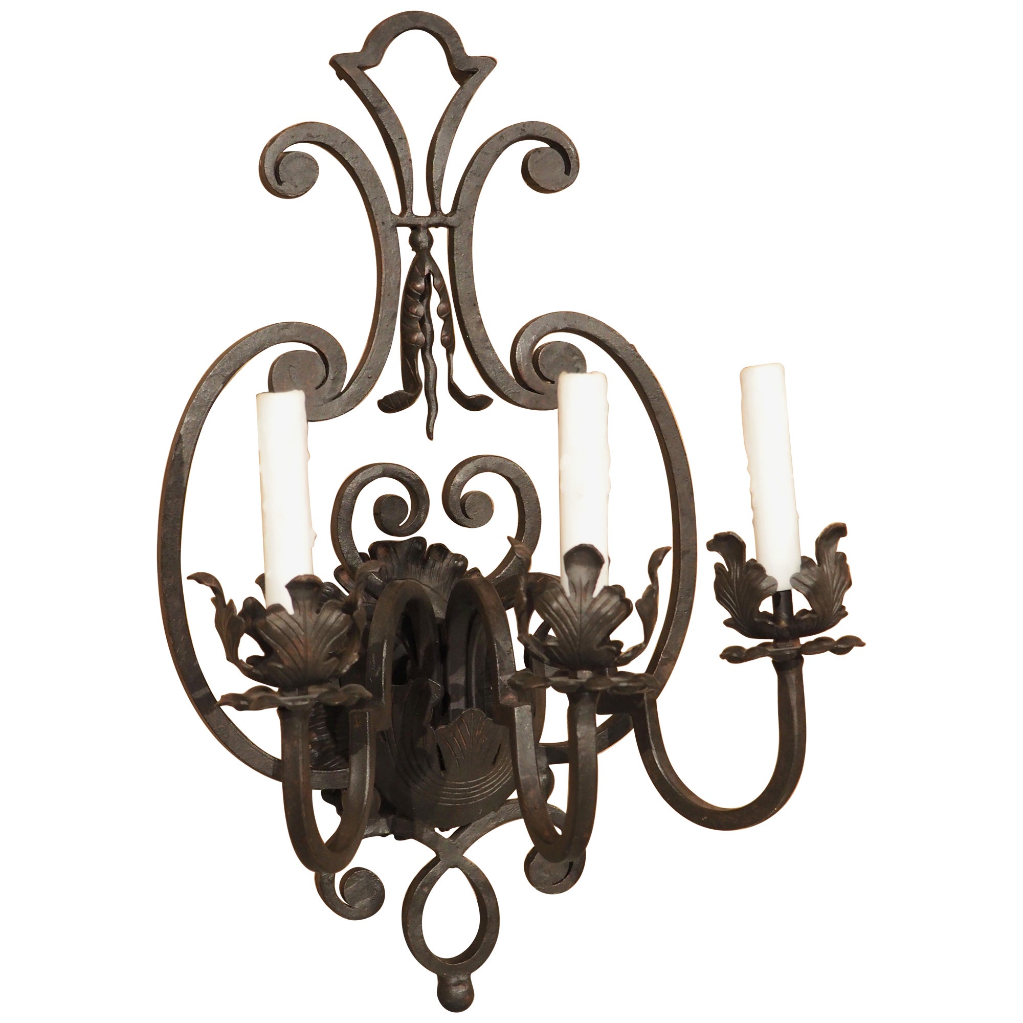 Toledo Hand Wrought Iron 3 Light Wall Sconce For Sale