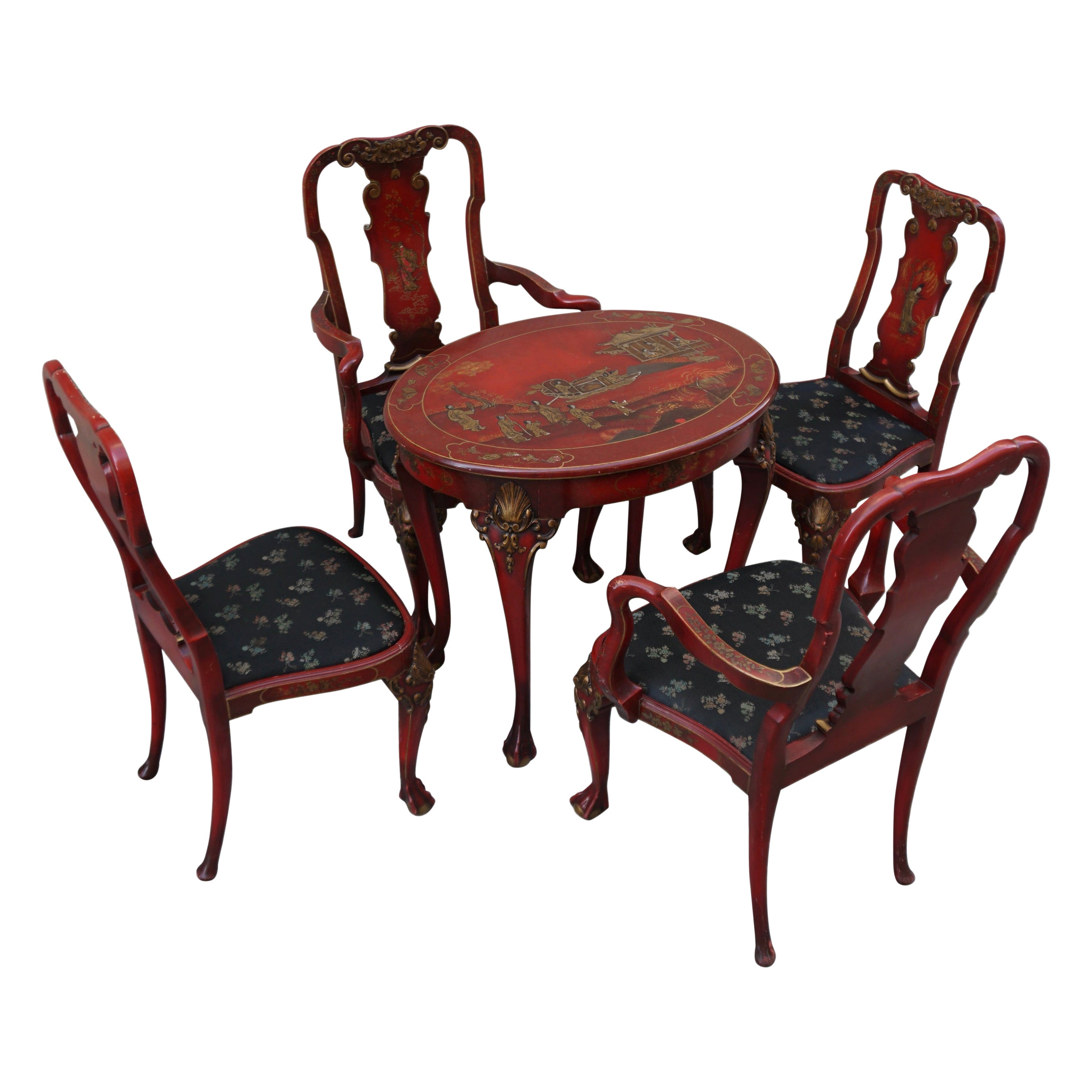 Red Lacquered English Chippendale Living Room Set in Japanese Style For Sale