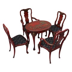Red Lacquered English Chippendale Living Room Set in Japanese Style