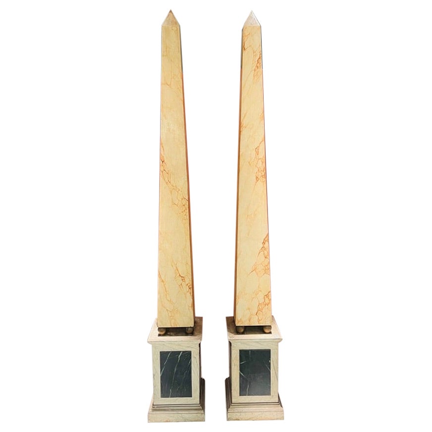 Jansen France Art Deco pair obelisks in polychromed wood circa 1930