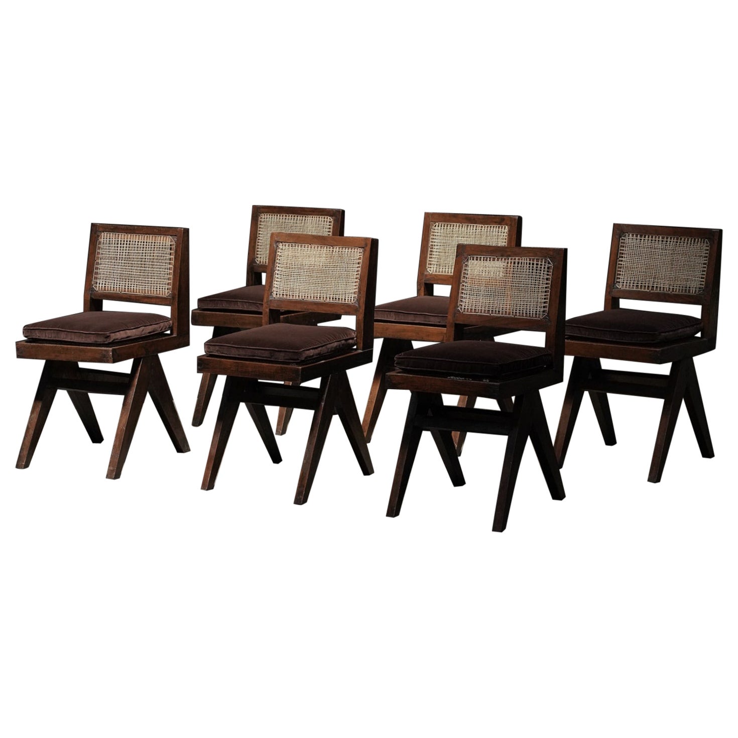 Pierre Jeanneret Chairs with Cushion, Set of 6      For Sale