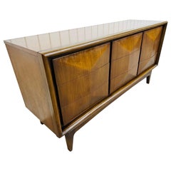 Mid-Century Modern United Diamond Nine Drawer Walnut Dresser