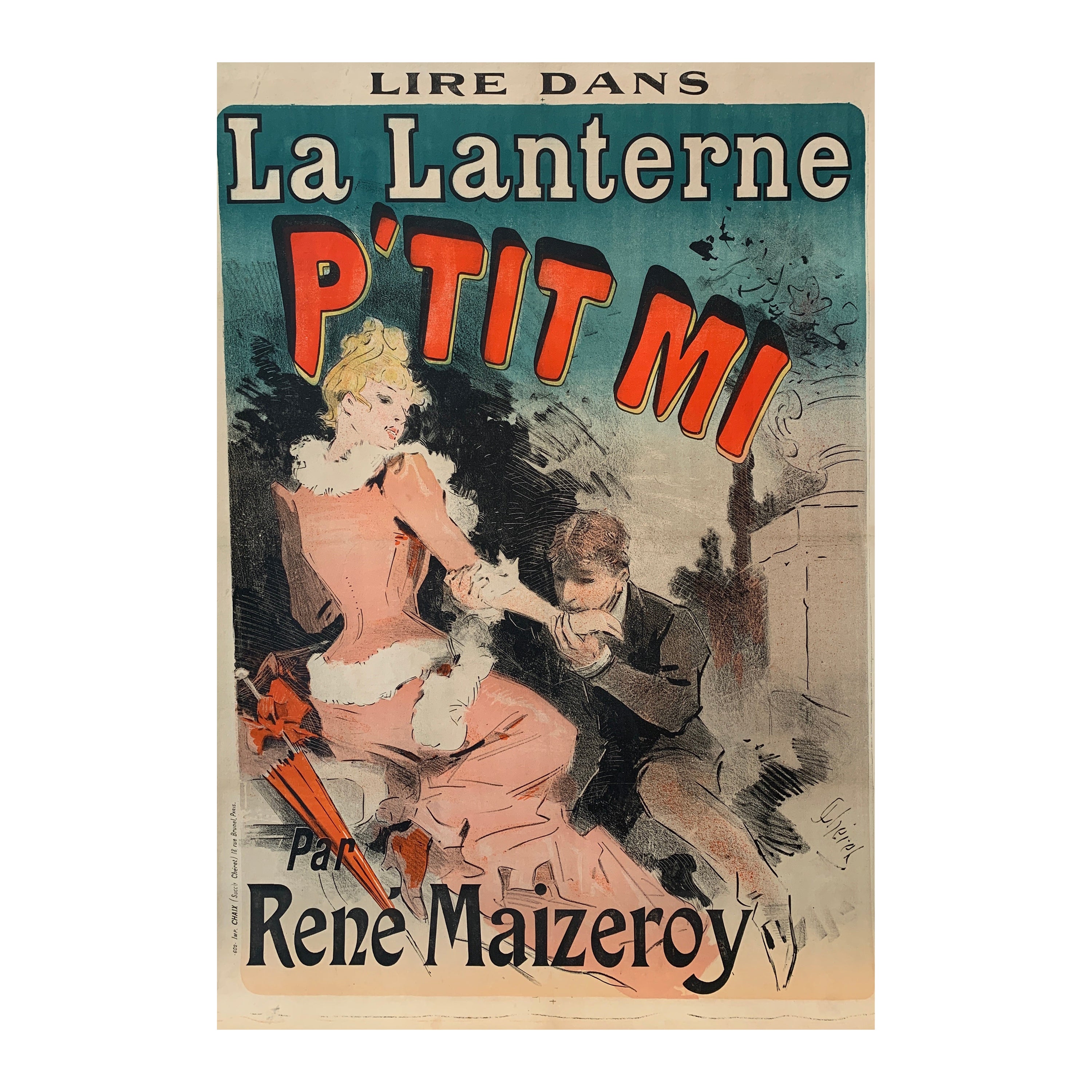 „La Lanterne p'tit mi“, Original-Vintage-Theaterplakat aus dem 18. Jahrhundert von J Cheret im Angebot