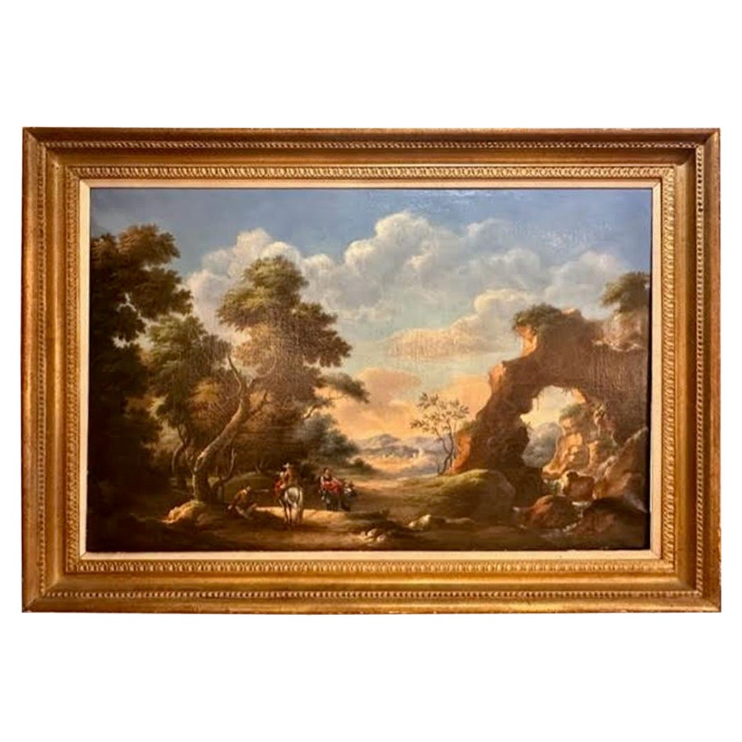 Peinture à l'huile sur toile du XIXe siècle dans un cadre en bois doré en vente