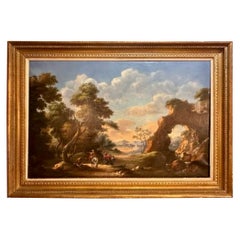 Antique 19th Century Continental Oil on Canvas Painting in Giltwood Frame