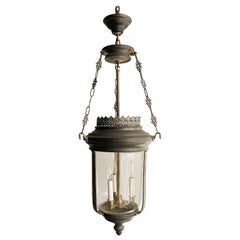 Lanterna lampadario in vetro e bronzo vintage