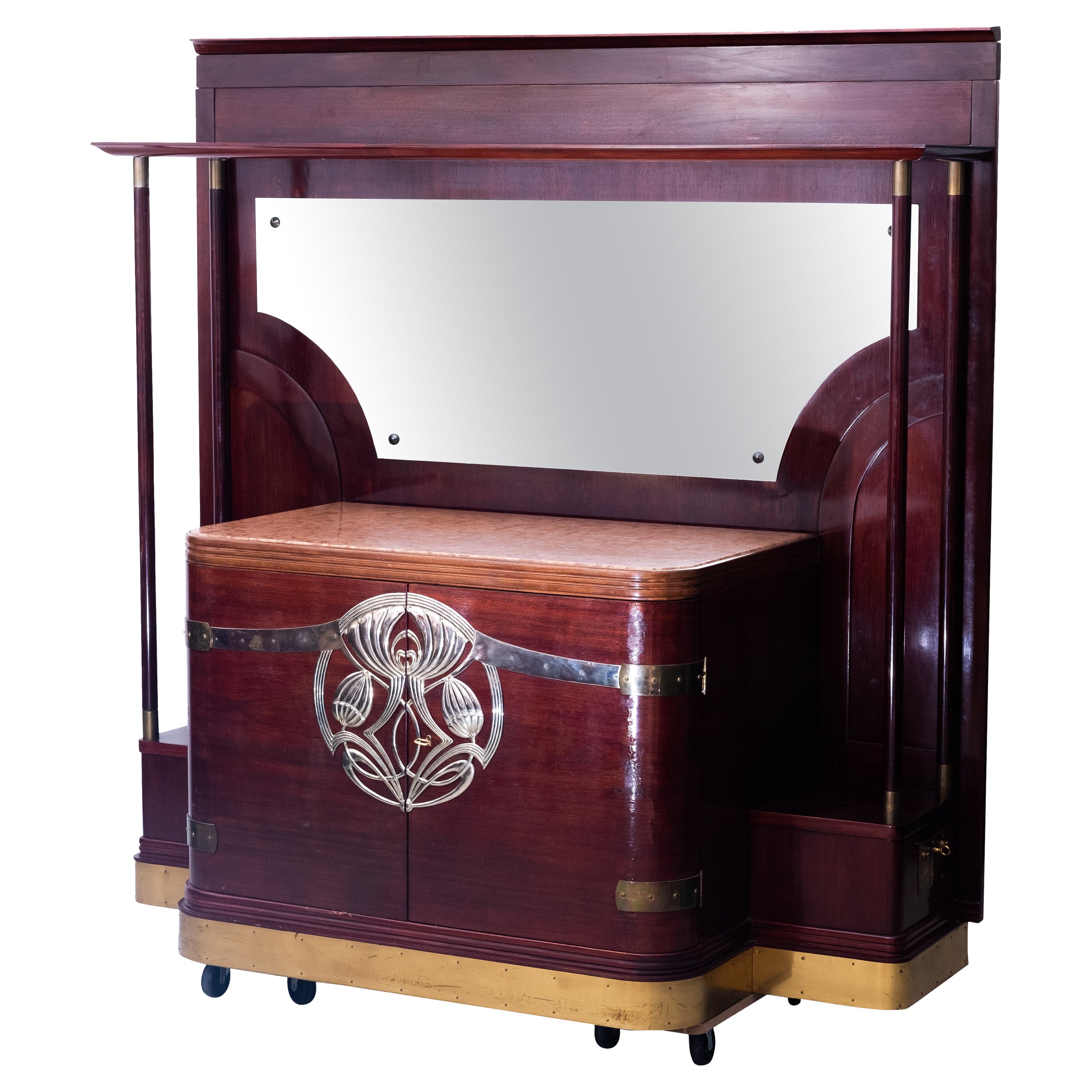 Art Nouveau Mahogany-Buffet with matchless Brass-Applikation (Vienna, 1905) For Sale