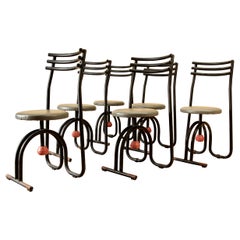 Menphis, Set of six chairs, painted metal, circa 1980, Italy.
