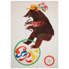 Polish, Cyrk/Circus Poster, 1970, Vintage, Bear Riding Penny Farthing, Srokowski