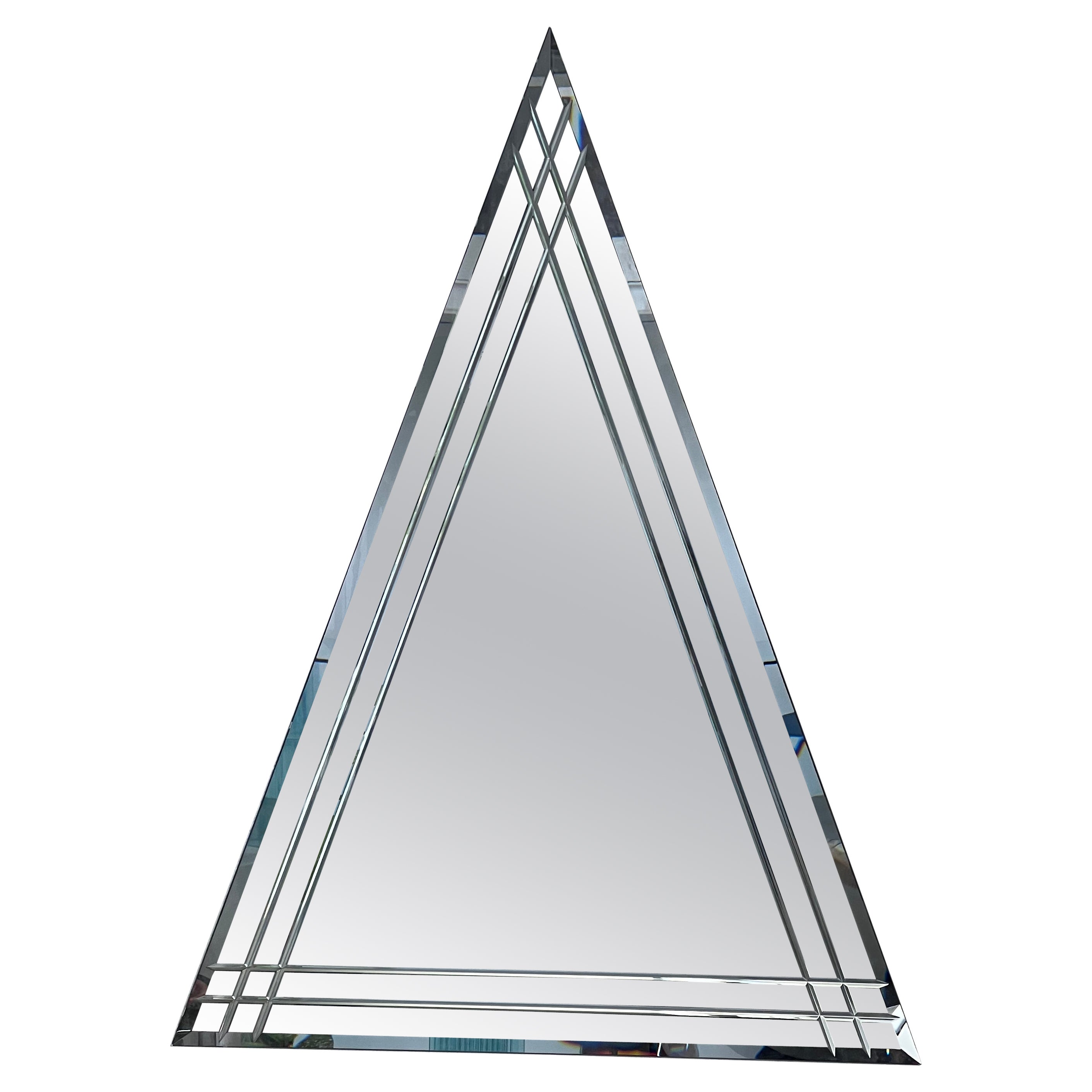 Vintage Big Triangular Wall Mounted Mirror with Beveled Decoration For Sale