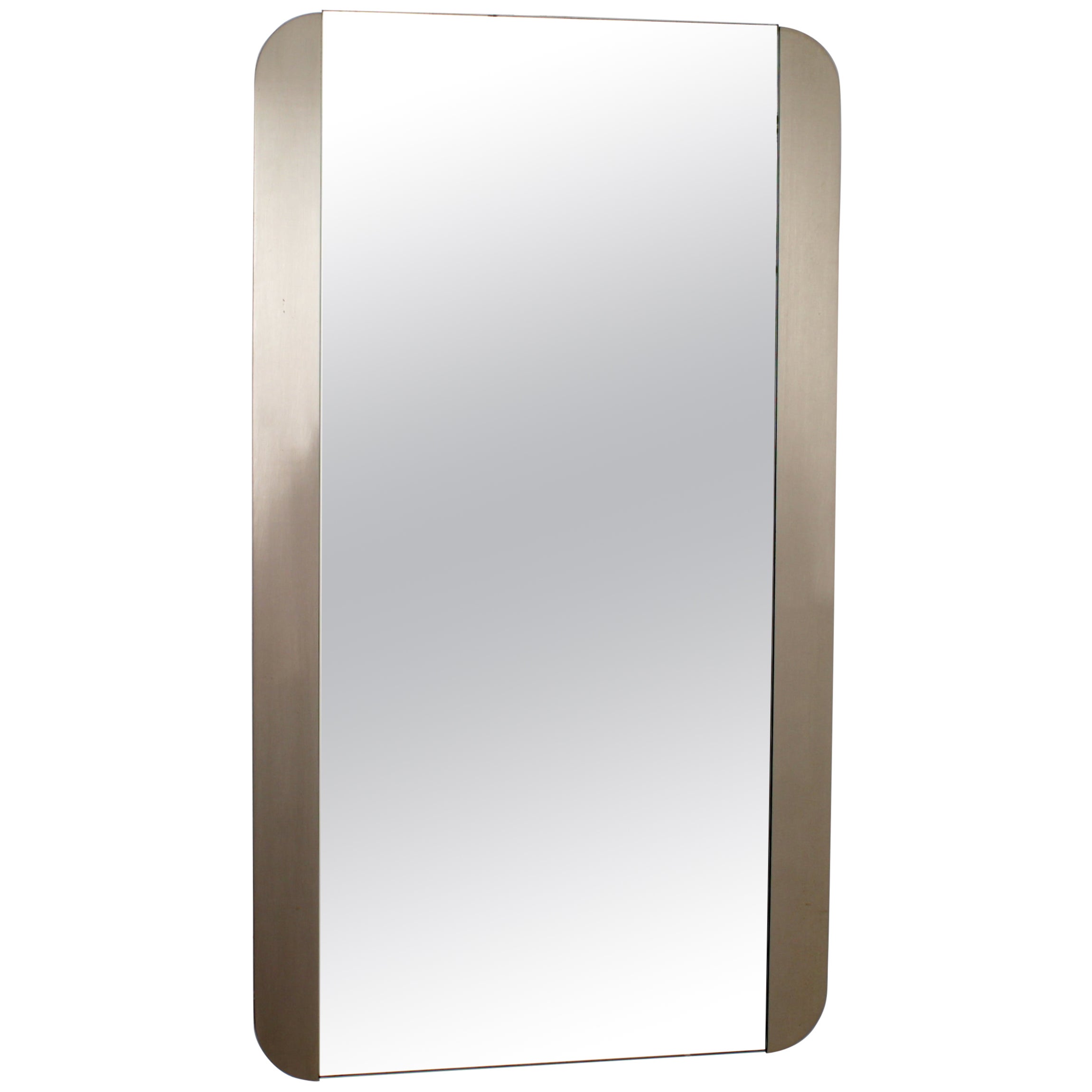 Mid-Century Italian Style Satin Metal Wall Mirror 1970s