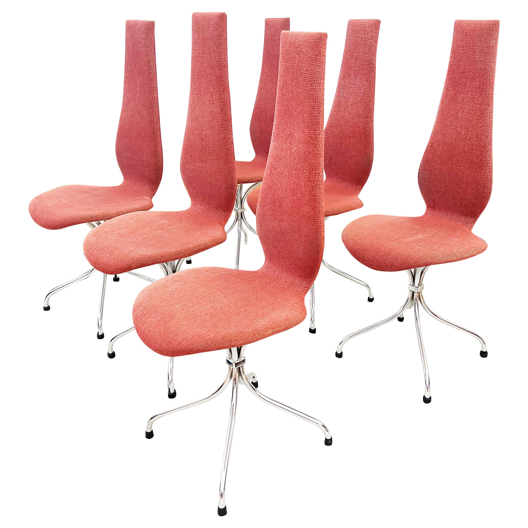 Mid-Century Modern Coral Silver Six Dining Chairs Theo Häberli Switzerland 1960s For Sale