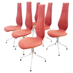 Mid-Century Modern Coral Silver Six Dining Chairs Theo Häberli Switzerland 1960s