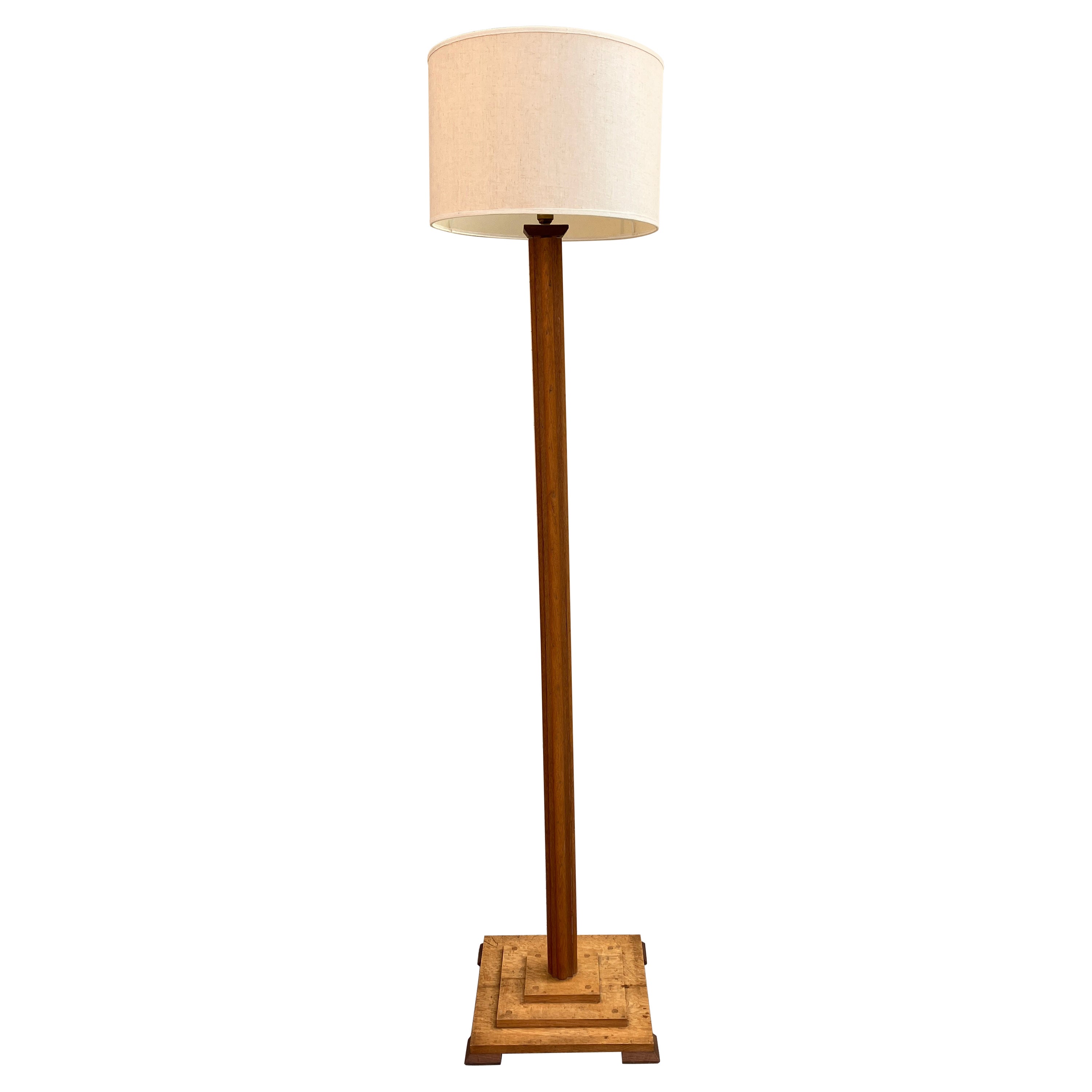 Art Deco pale oak floor lamp  / tall 20's antique standard lamp