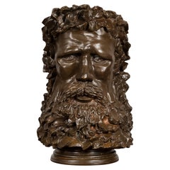 Roman Style Gesso over Plaster Carved Head of Jupiter on Circular Base