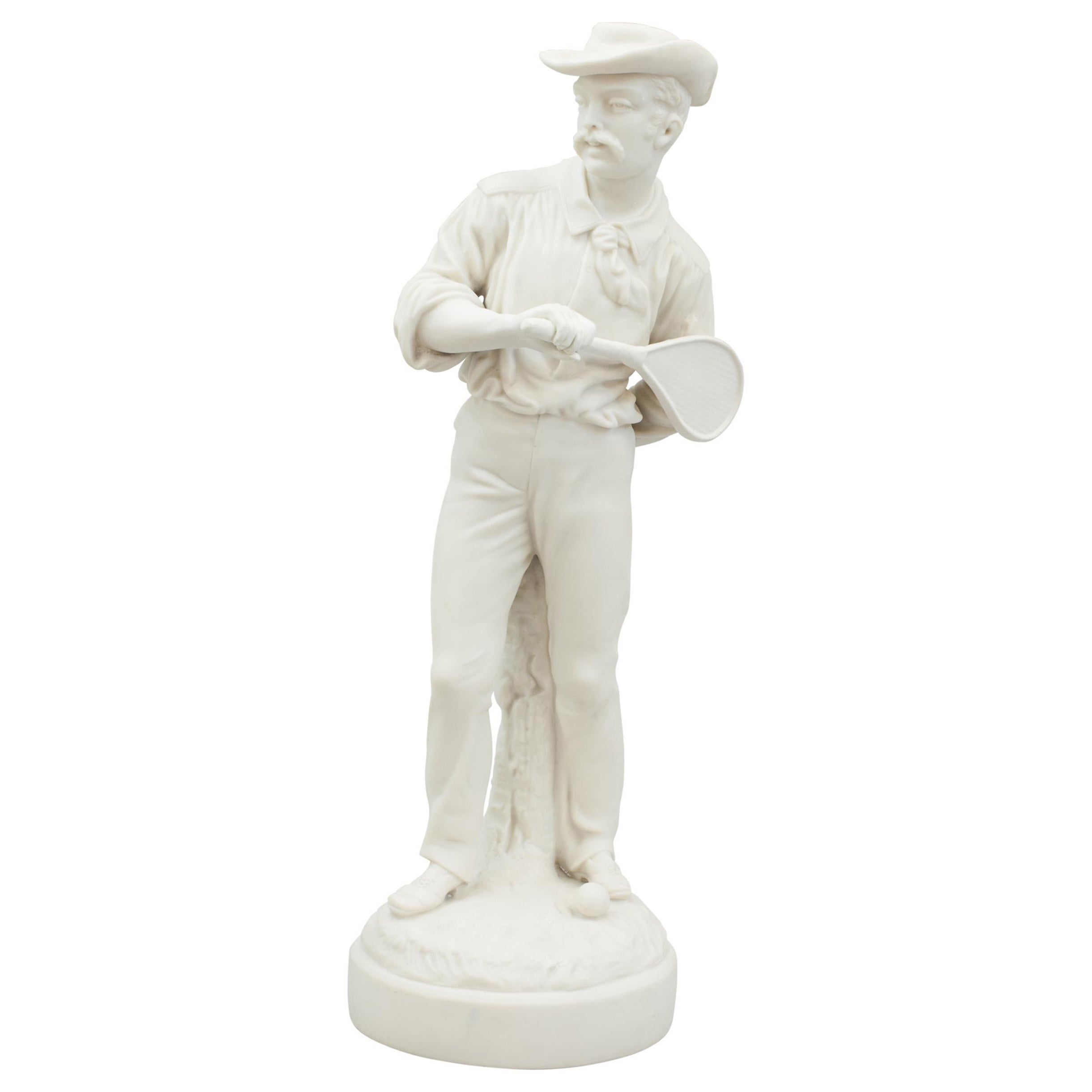 Figura de tenis antigua, James Ernest Renshaw, Parian Ware.
