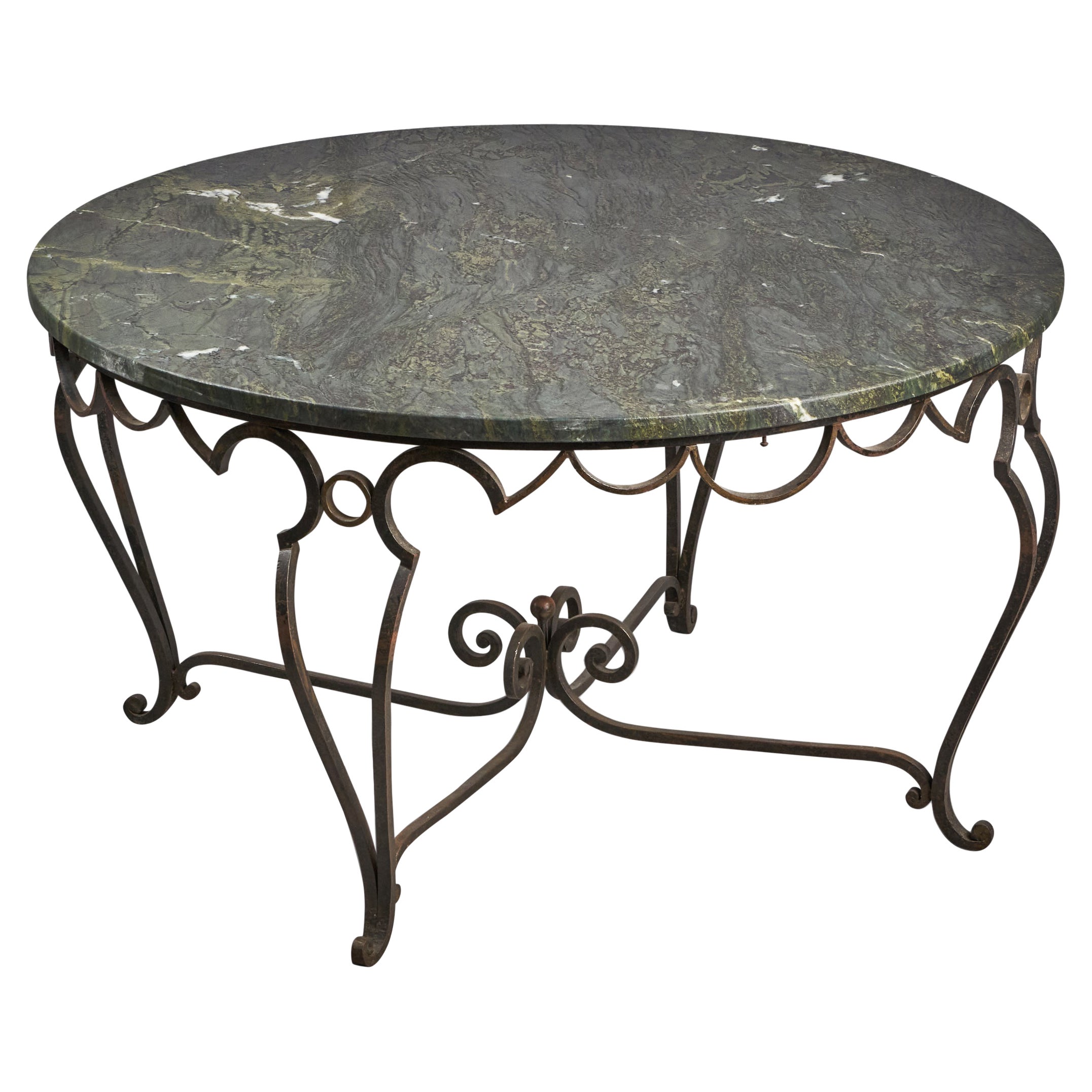John Vesey, Center Table, Wrought Iron, Marble, USA, 1950s For Sale