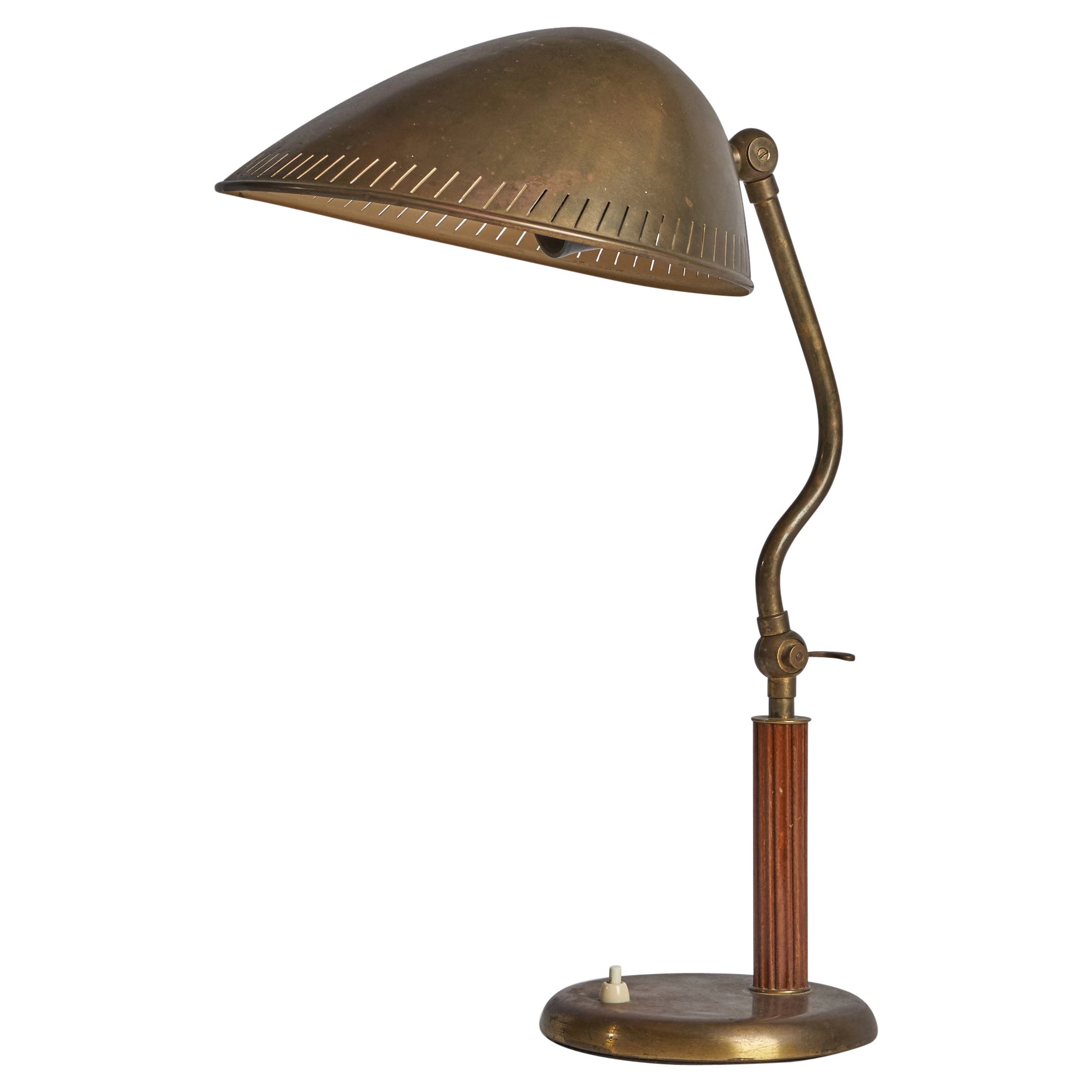 Böhlmarks Attribution, Table Lamp, Brass, Elm, Sweden, 1930s For Sale