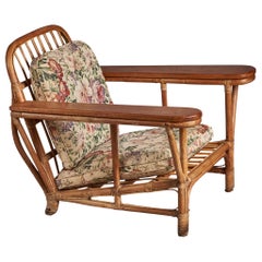 Designer américain, chaise longue, bambou, rotin, Wood, tissu, USA, années 1950