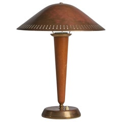 ASEA, Table Lamp, Brass, Elm, Sweden, 1940s