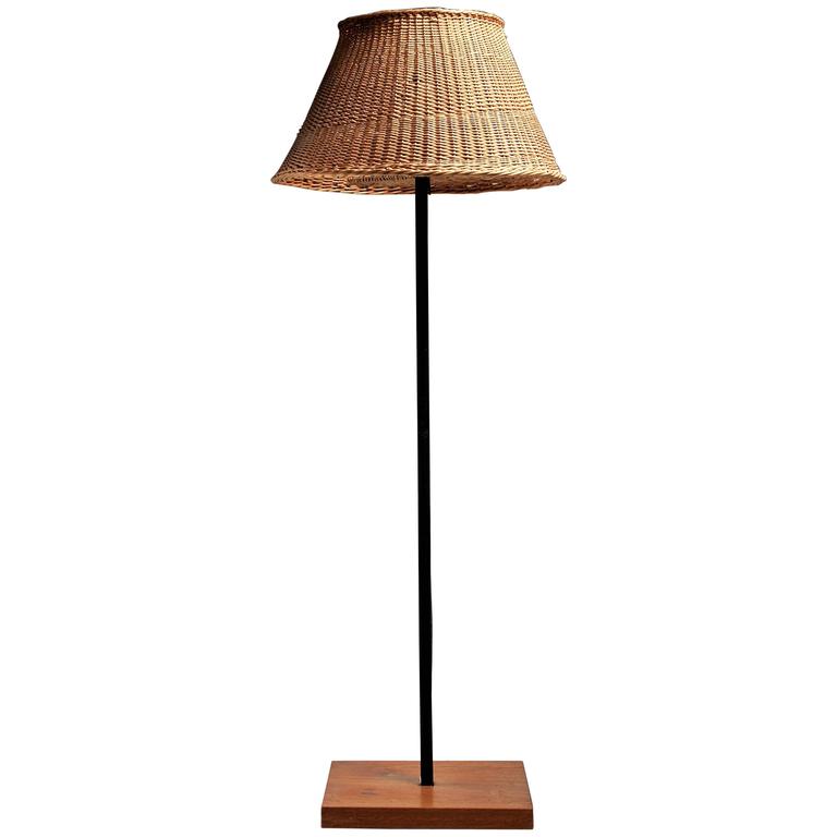 Jean Touret Iron And Wicker Floor Lamp, Wicker Floor Lamps