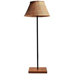 Jean Touret Iron and Wicker Floor Lamp for Marolles, France, 1950s