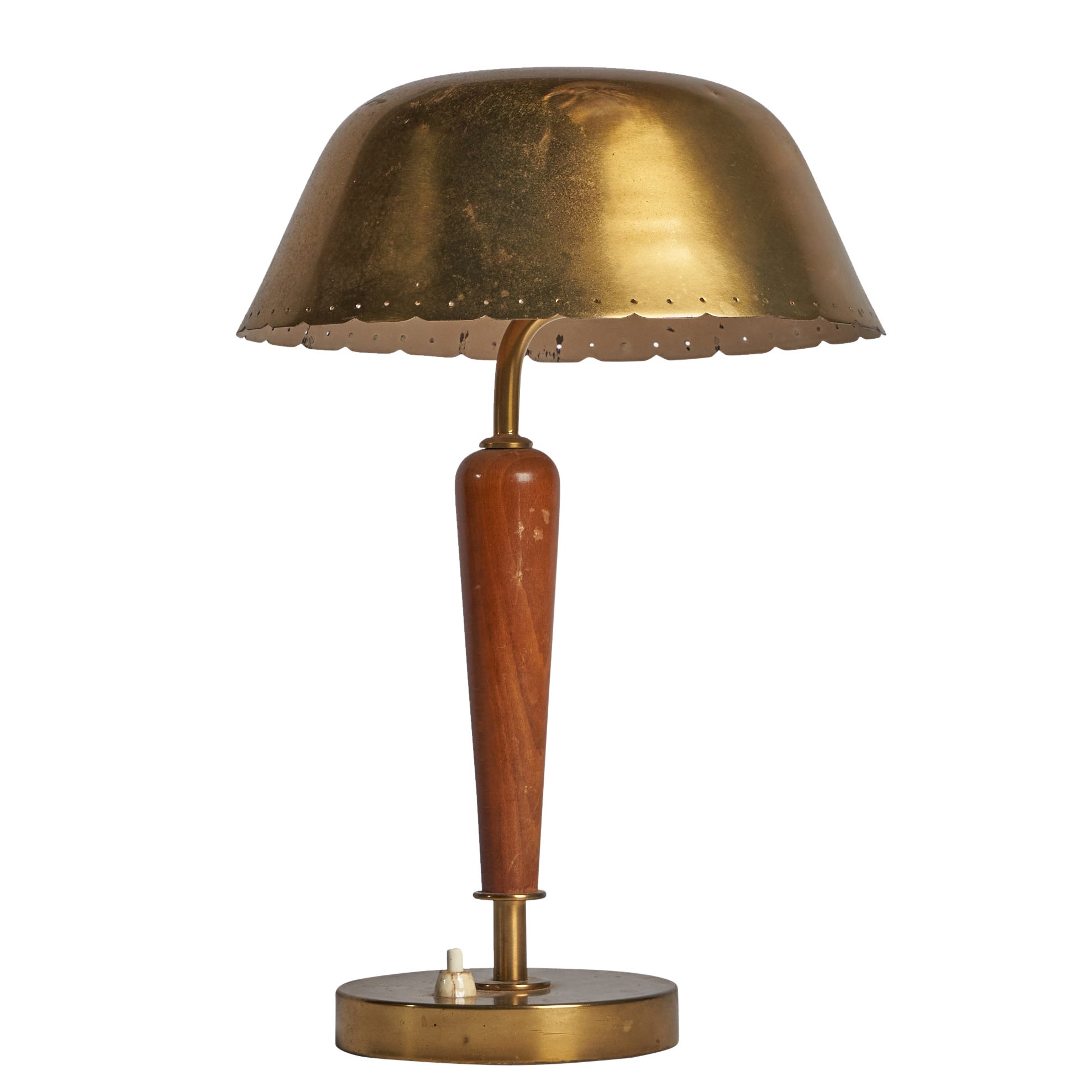Swedish Designer, Table Lamp, Brass, Elm, Sweden, 1930s For Sale