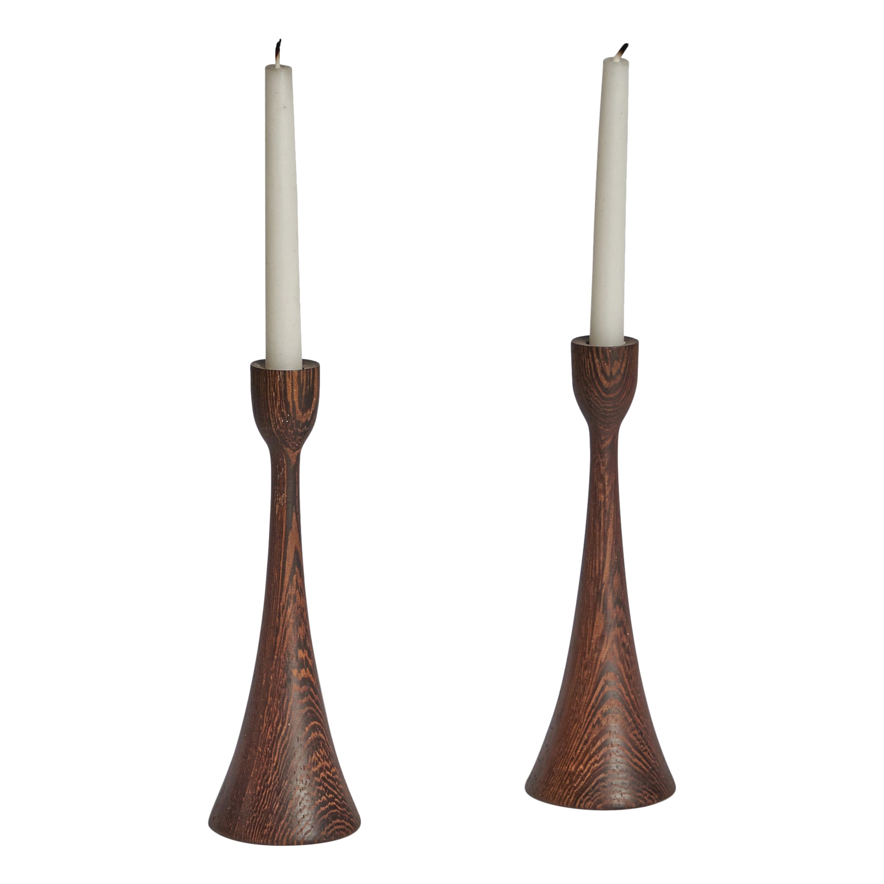 Danish Designer, Small Candlesticks, Wenge, Denmark, 1950s For Sale