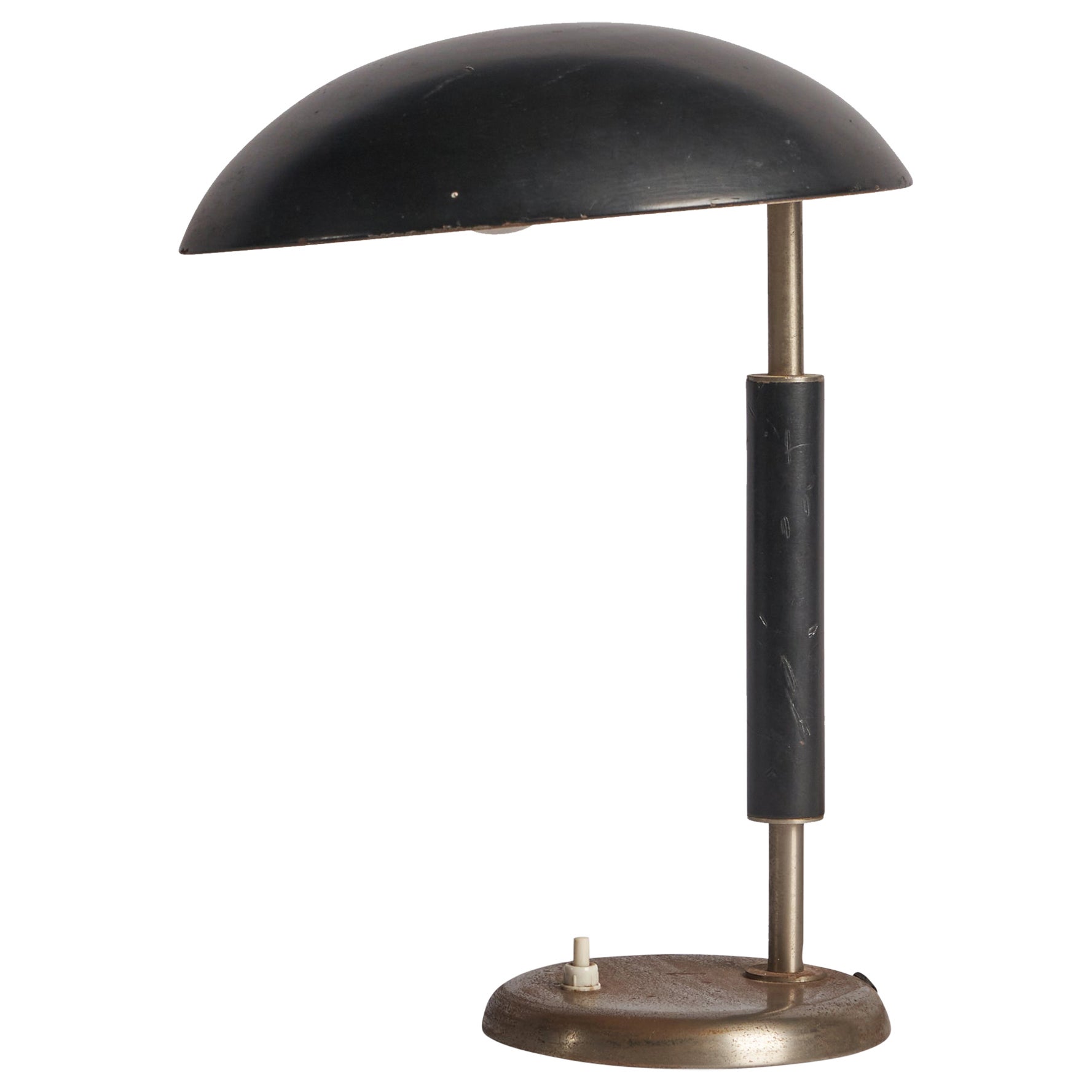Swedish Designer, Table Lamp, Steel, Wood, Metal, Sweden, 1930s
