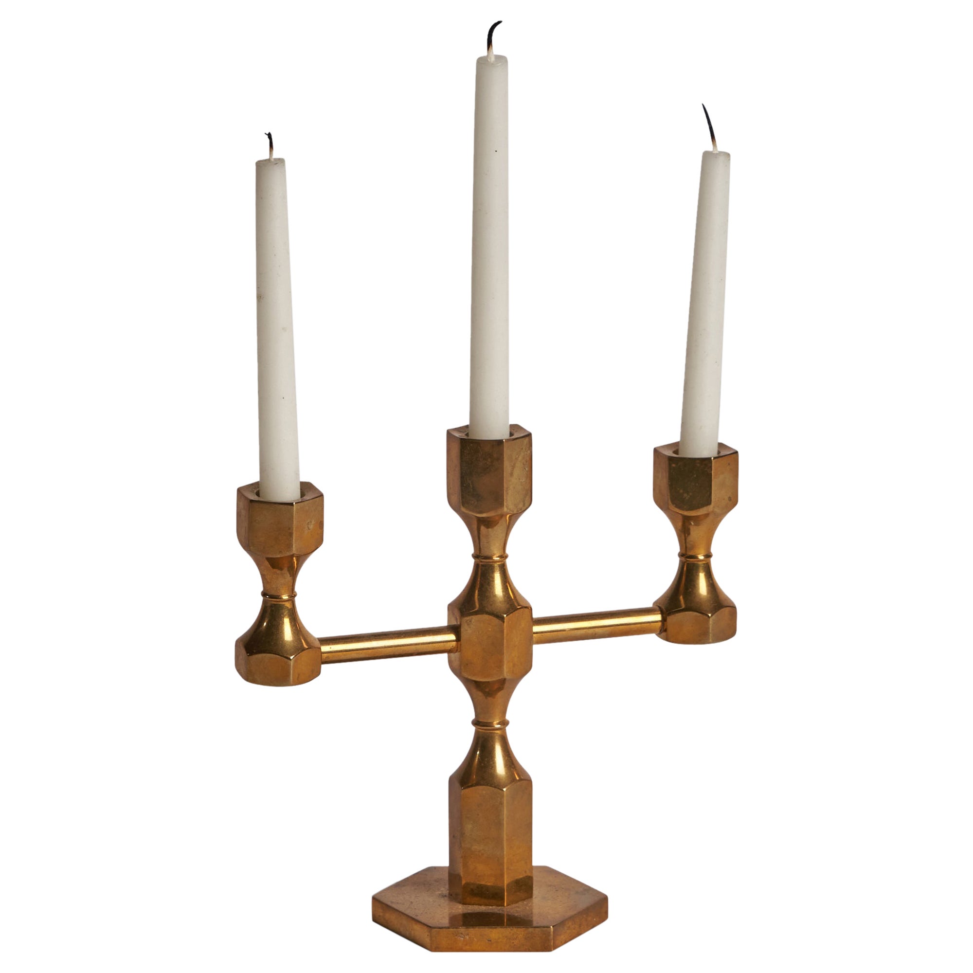 Gusum Metallslöjden, Candelabra, Brass, Sweden, 1970s For Sale