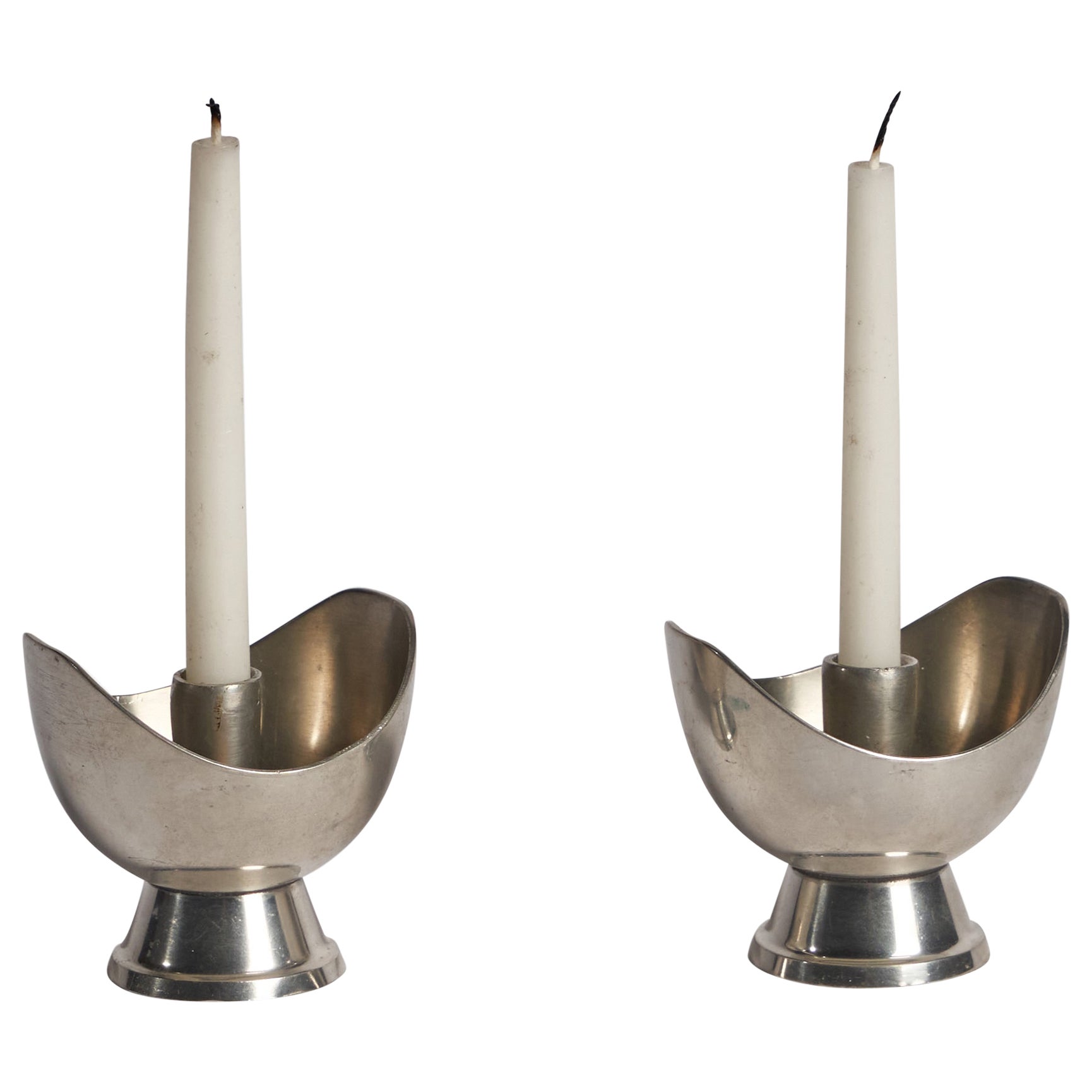 GAB, Small Candlesticks, Pewter, Sweden, 1930s For Sale