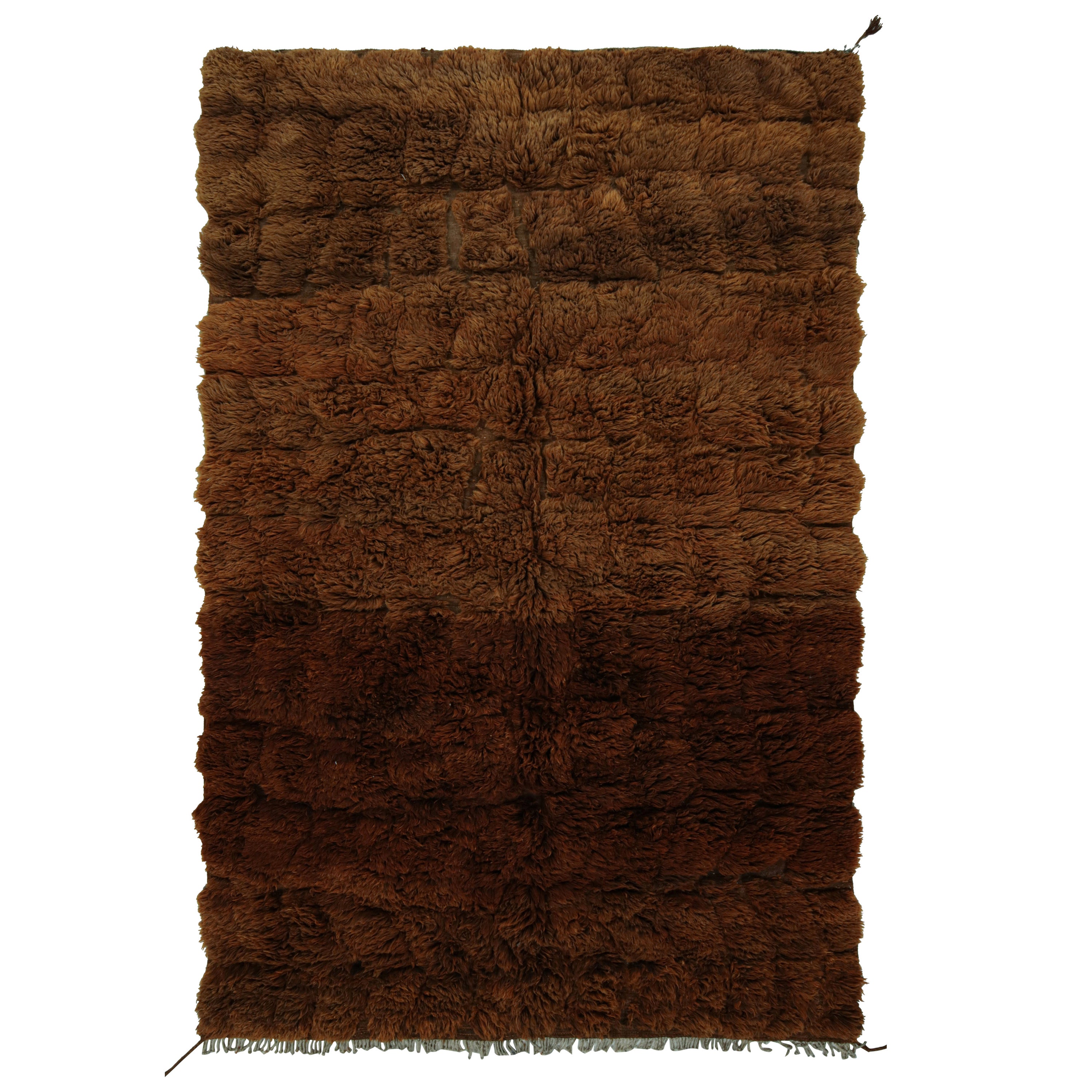 Rug & Kilim’s Moroccan Rug in Solid Brown High-Pile Shag For Sale