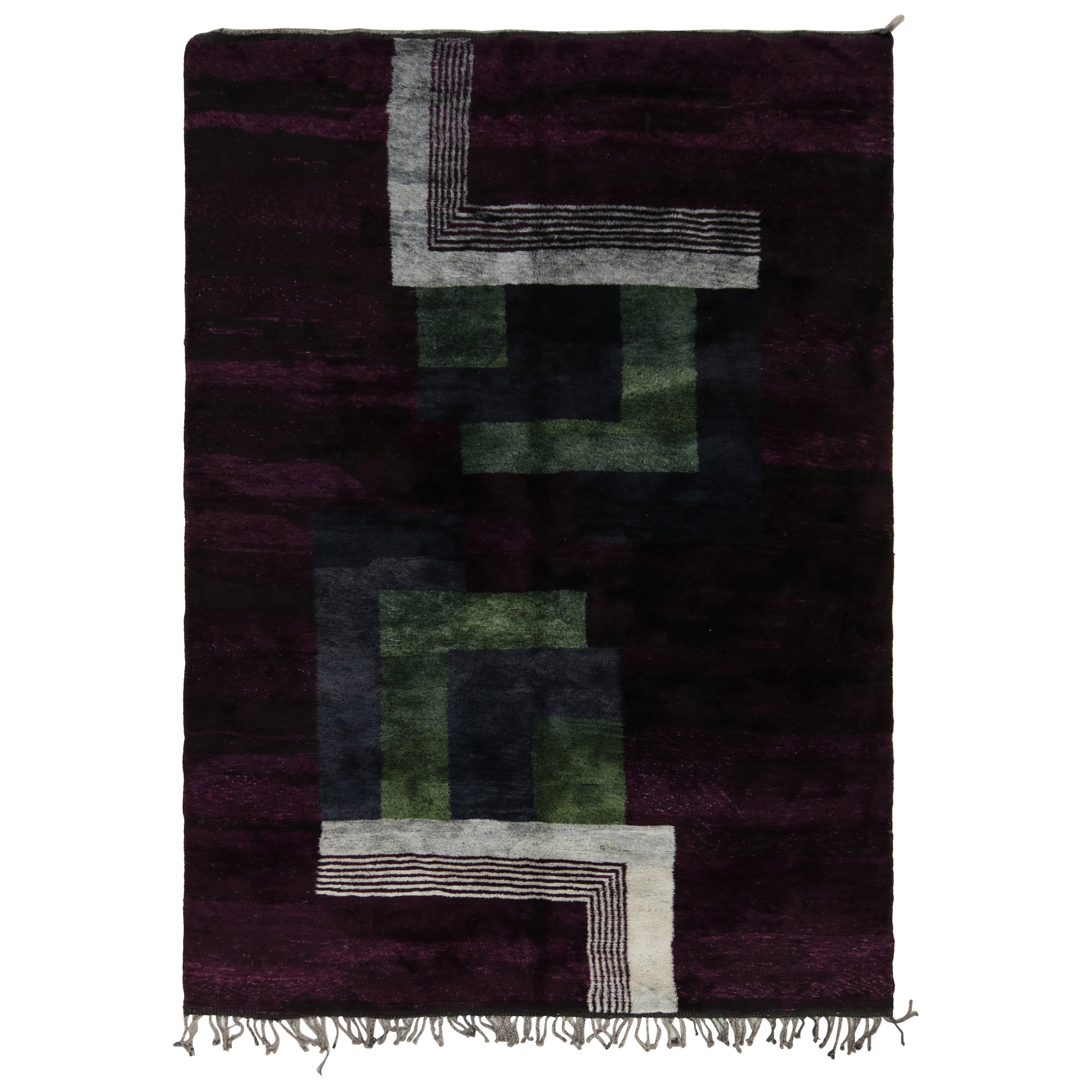 Rug & Kilim’s Moroccan Rug in Purple with Art Deco style Geometric Patterns For Sale