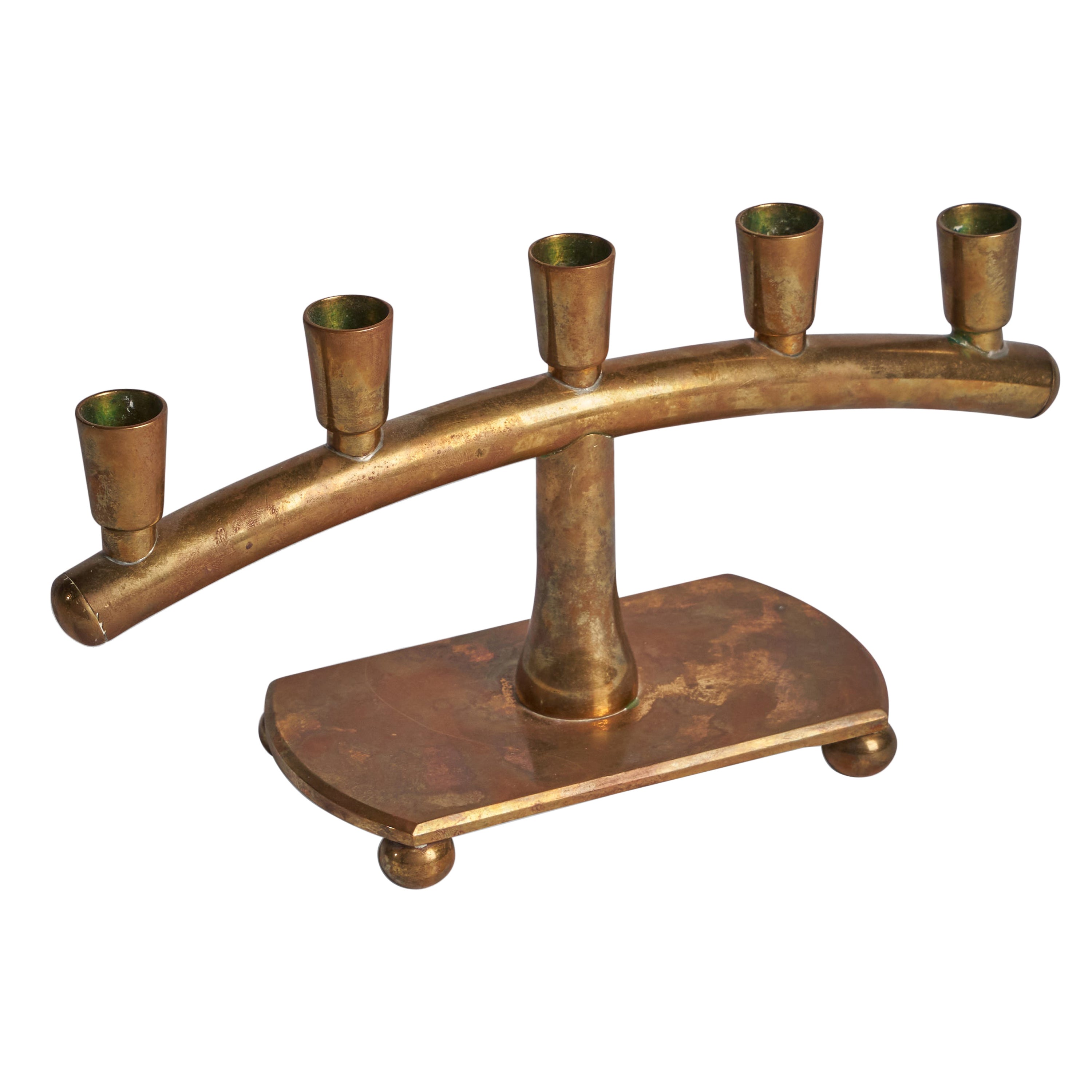 Gusums Bruk Attribution, Candelabra, Brass, Sweden, 1940s